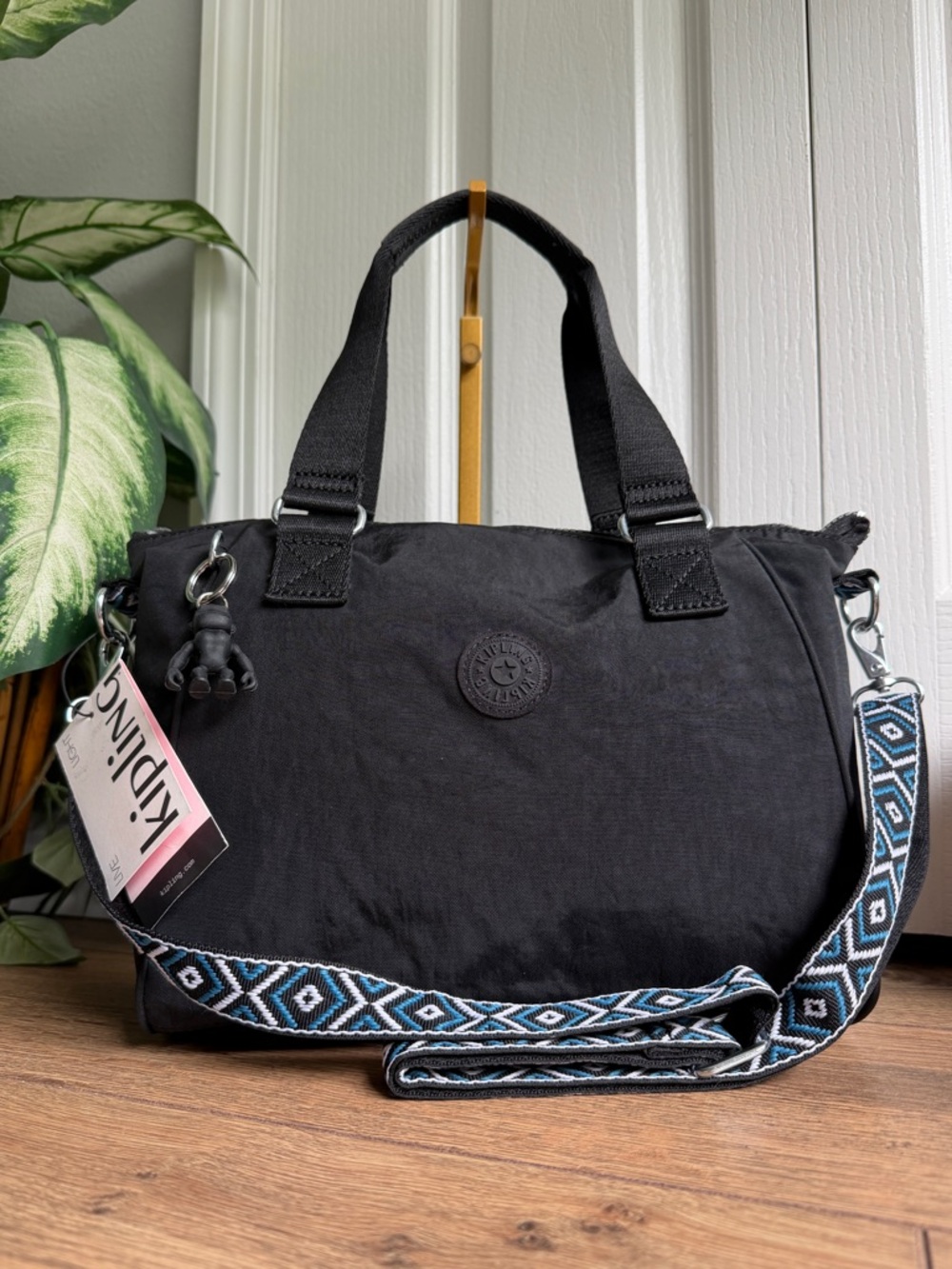Kipling KIA3X7 Amiel Black Multi Color Web Strap Shoulder Crossbody Bag – NWT - Picture 2 of 13